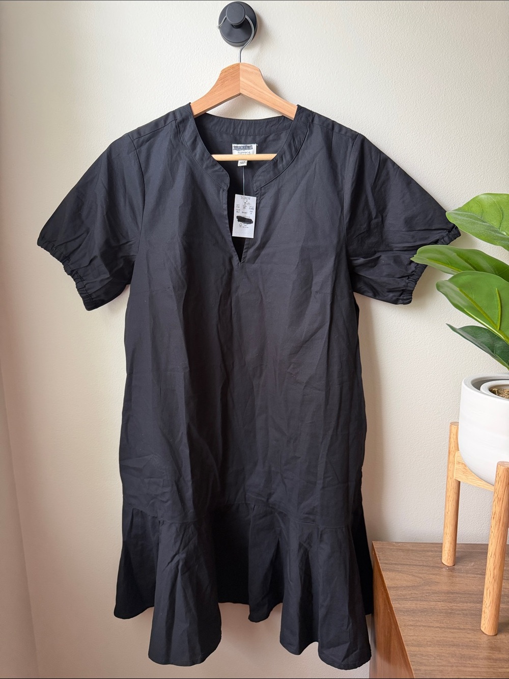 J. Crew Black Short-Sleeve Ruffle-Hem Dress